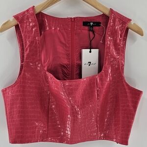 7 For All Mankind Croc Embossed Faux Leather Sleeveless Cropped Top Womens Large